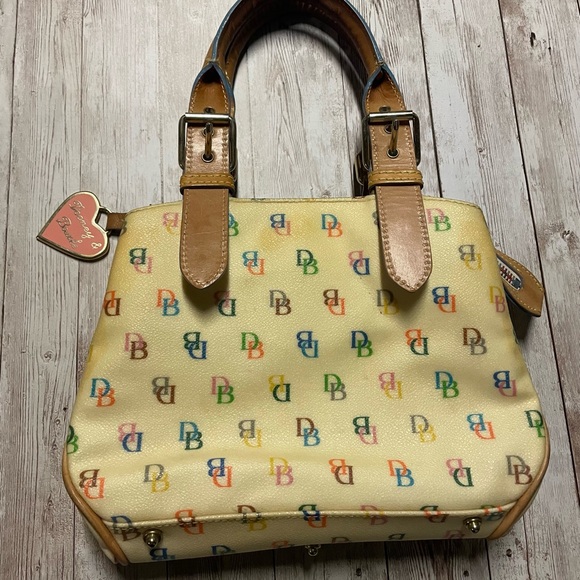 Dooney & Bourke Cream Satchel with Multicolor Logo - Picture 1 of 4